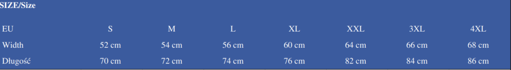 TABELA ROZMIARÓW JHK POLO PORA 210 